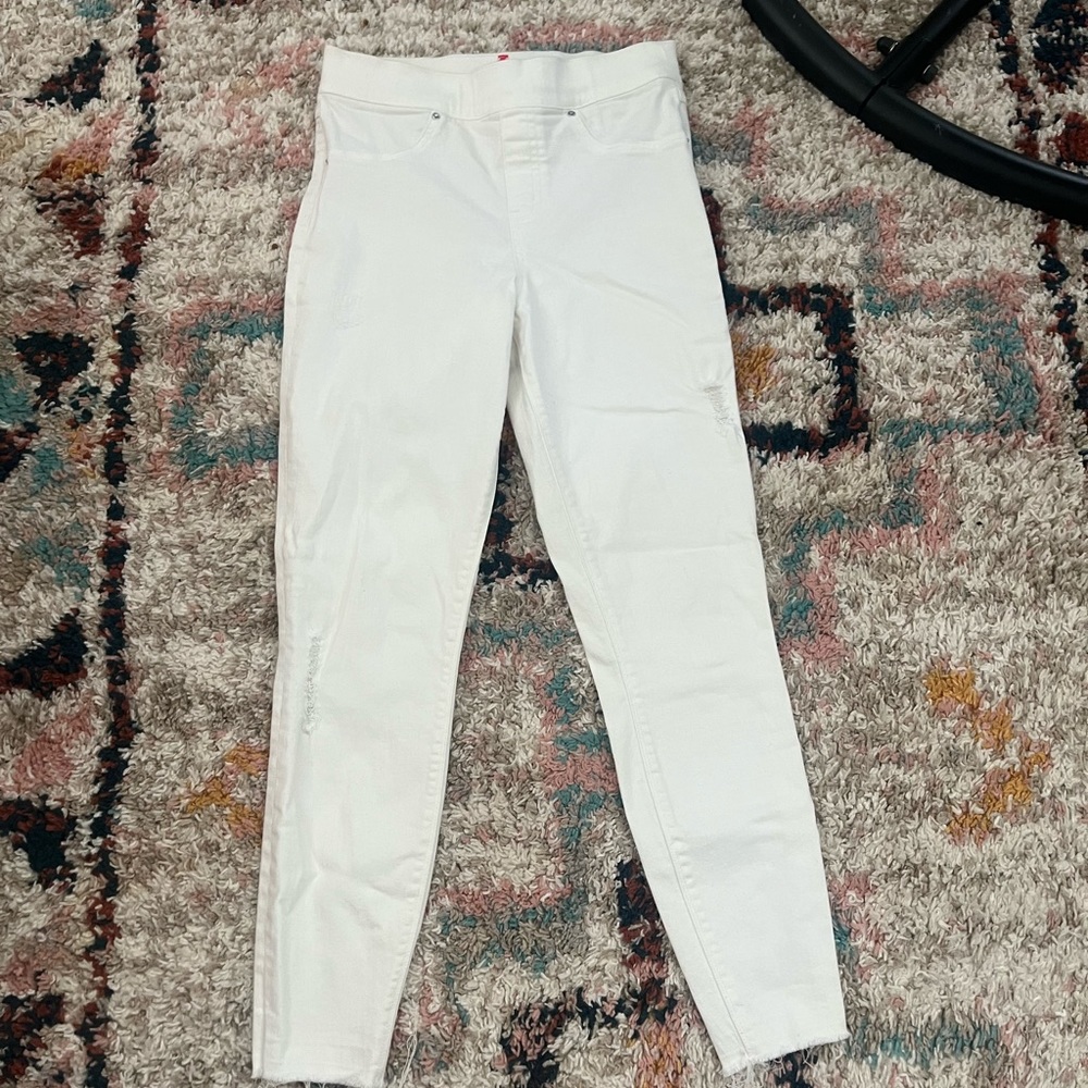 Spanx distressed white jeans
